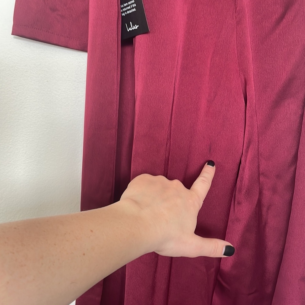 Lulus| Passionate About Perfection Crimson Satin Wide Leg One Sleeve Jumpsuit XL - Picture 10 of 12